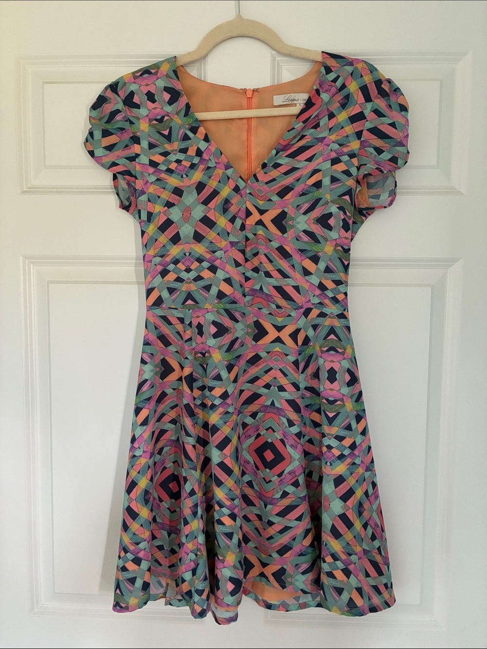 Lovers + Friends Multi-Color Geometric V-Neck Fit-and-Flare Dress